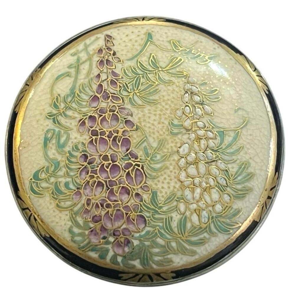 Antique Hand Painted Satsuma Earthenware Buckle, 1.75in (Japanese, Meiji Period)